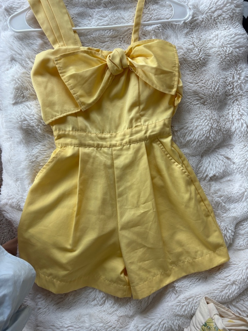 Habitual Yellow Bow-Front Romper with Pleated Shorts
